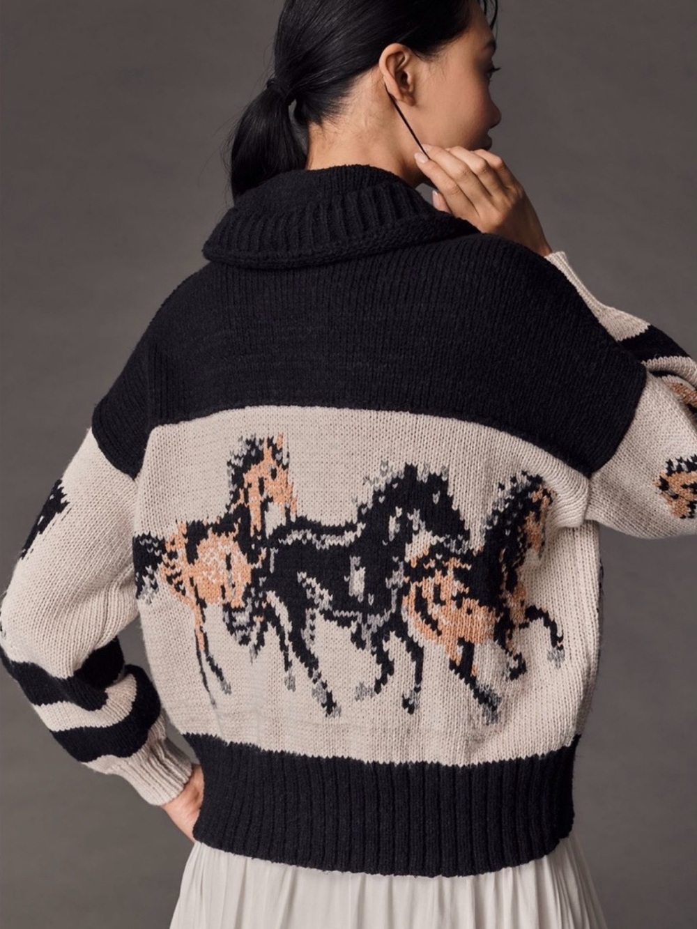 IN SEARCH OF —Pilcro Horse Graphic Cardigan Sweater